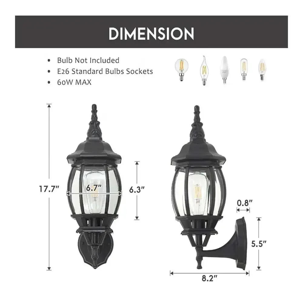 2-Pack Waterproof Aluminum Outdoor Light Fixture Exterior Porch Lights Outdoor W